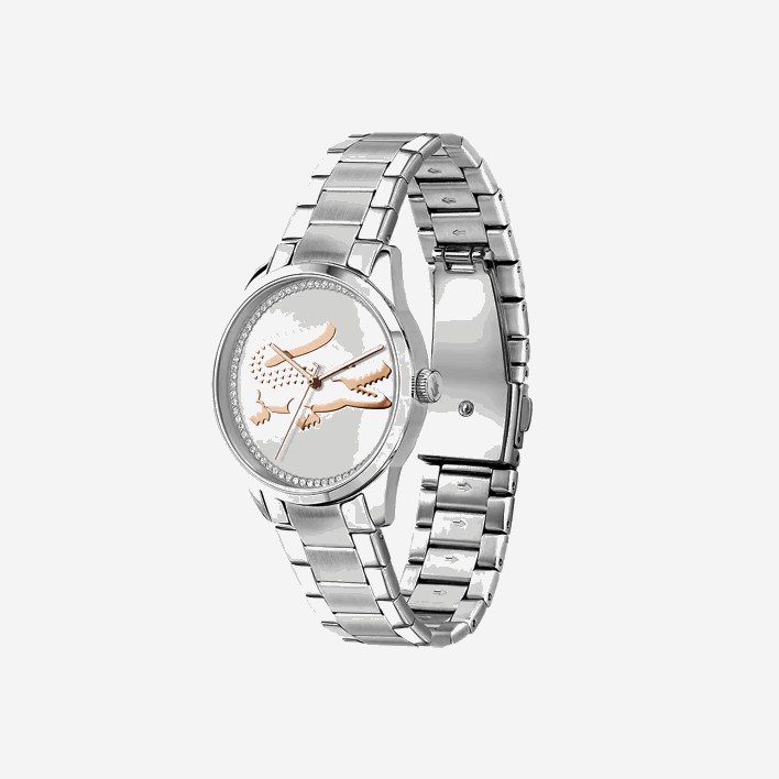 Lacoste Ladycroc 3 Hands Watch - Silver With Stainless Steel Bracelet 646T2923 Black 000 Women