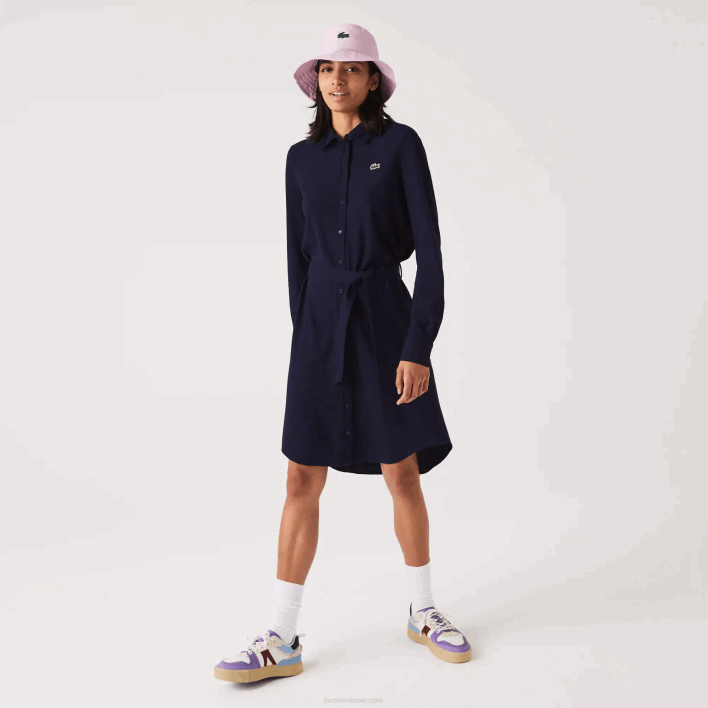 Lacoste Adjustable Cotton Pique Polo Dress 646T2491 Navy Blue 166 Women