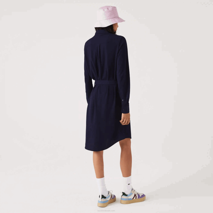 Lacoste Adjustable Cotton Pique Polo Dress 646T2491 Navy Blue 166 Women