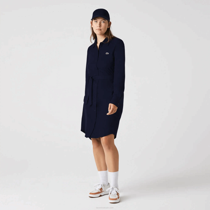 Lacoste Adjustable Cotton Pique Polo Dress 646T2491 Navy Blue 166 Women