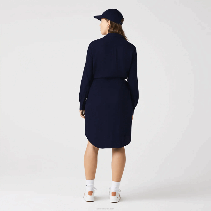 Lacoste Adjustable Cotton Pique Polo Dress 646T2491 Navy Blue 166 Women