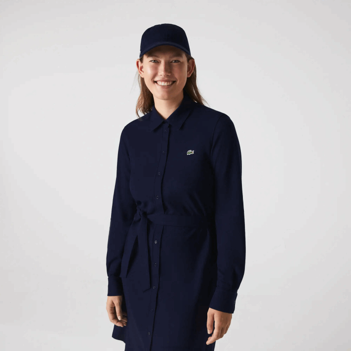 Lacoste Adjustable Cotton Pique Polo Dress 646T2491 Navy Blue 166 Women