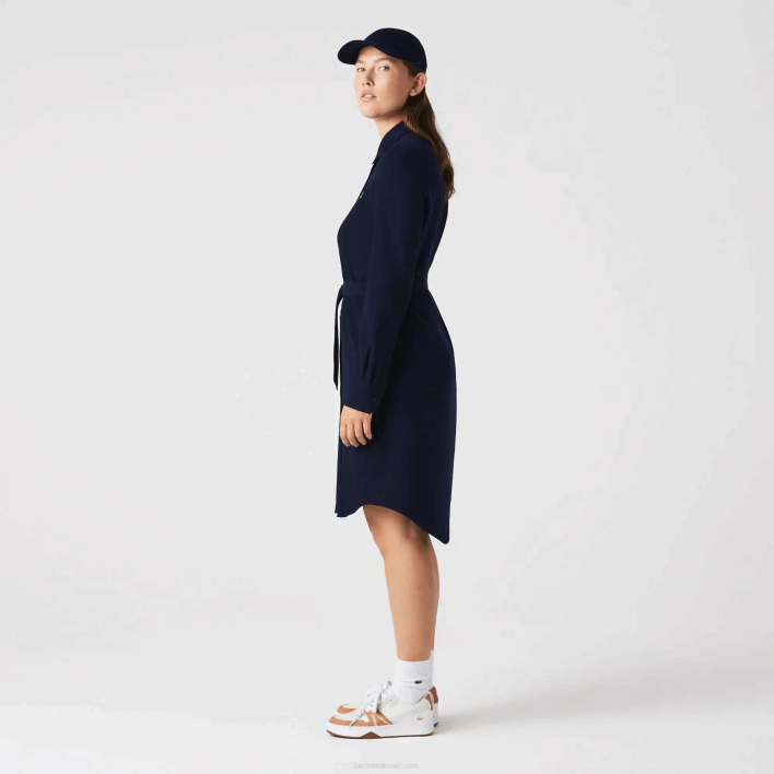 Lacoste Adjustable Cotton Pique Polo Dress 646T2491 Navy Blue 166 Women