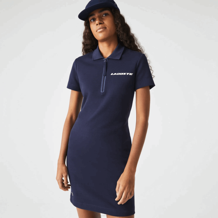 Lacoste Branded Cotton Jersey Polo Dress 646T2517 Navy Blue 166 Women