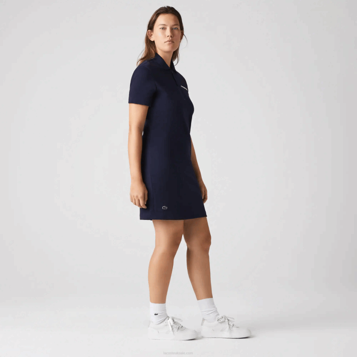 Lacoste Branded Cotton Jersey Polo Dress 646T2517 Navy Blue 166 Women