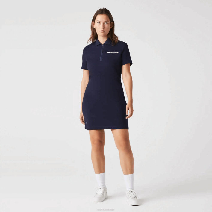 Lacoste Branded Cotton Jersey Polo Dress 646T2517 Navy Blue 166 Women