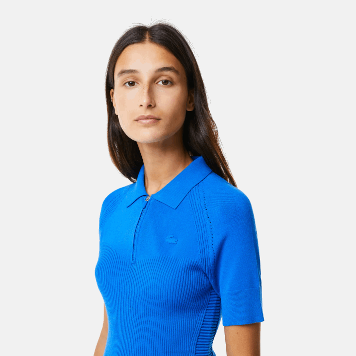 Lacoste Knit Details Front Zip Dress 646T2482 Blue K1Q Women