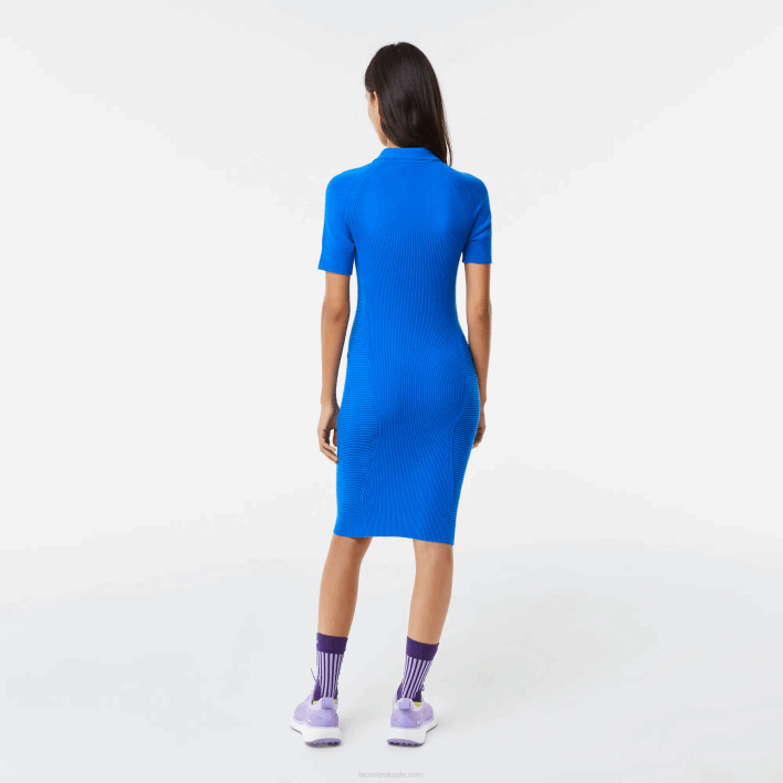 Lacoste Knit Details Front Zip Dress 646T2482 Blue K1Q Women