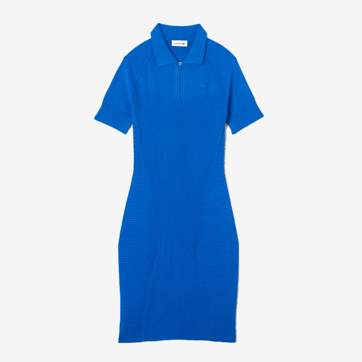 Lacoste Knit Details Front Zip Dress 646T2482 Blue K1Q Women