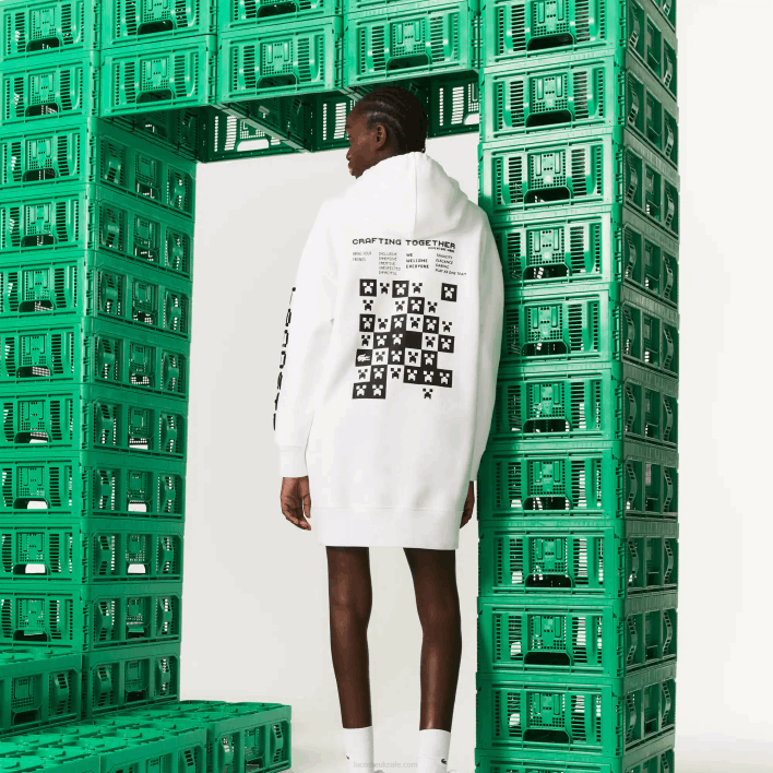Lacoste LIVE x Minecraft Organic Fleece Hoodie Dress 646T2521 White 001 Women