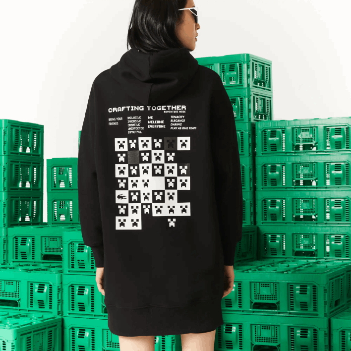 Lacoste LIVE x Minecraft Organic Fleece Hoodie Dress 646T2522 Black 031 Women