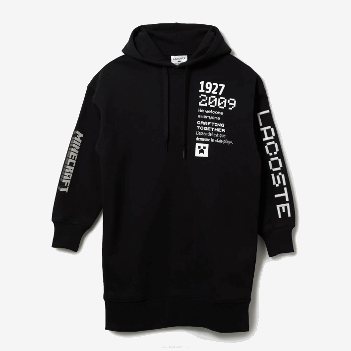 Lacoste LIVE x Minecraft Organic Fleece Hoodie Dress 646T2522 Black 031 Women