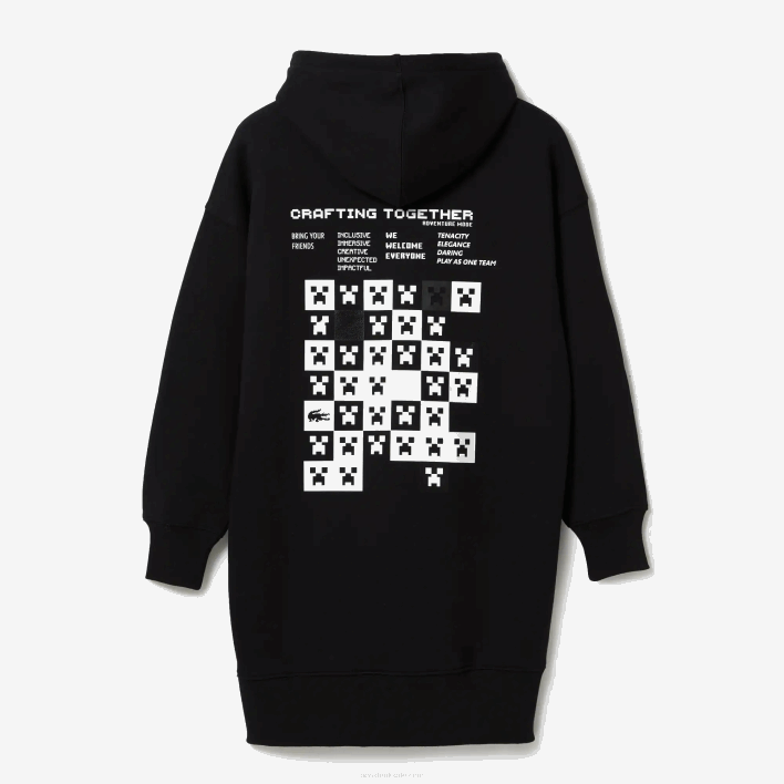 Lacoste LIVE x Minecraft Organic Fleece Hoodie Dress 646T2522 Black 031 Women