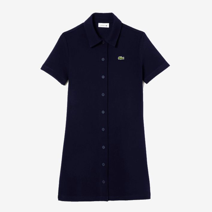 Lacoste Organic Cotton Buttoned Polo Dress 646T2379 Navy Blue 166 Women