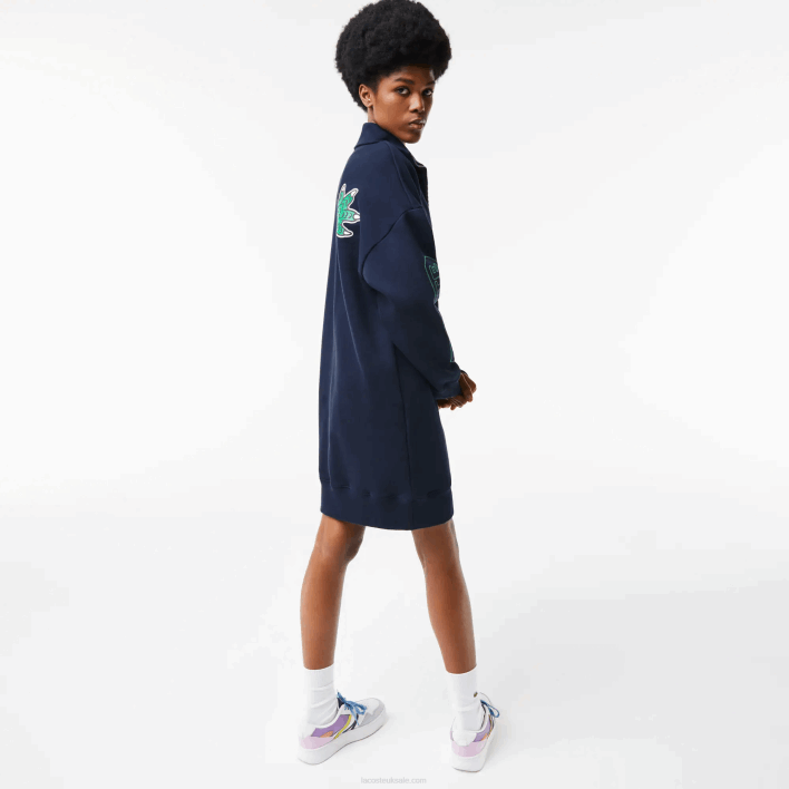 Lacoste Oversized Zip Neck Polo Dress 646T2492 Navy Blue 166 Women