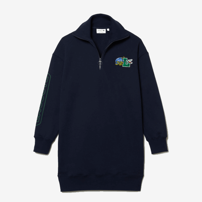 Lacoste Oversized Zip Neck Polo Dress 646T2492 Navy Blue 166 Women