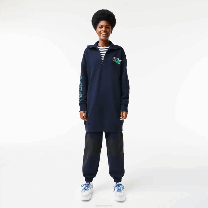 Lacoste Oversized Zip Neck Polo Dress 646T2492 Navy Blue 166 Women