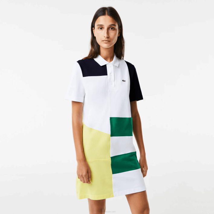 Lacoste Patchwork Pique Polo Dress 646T2519 White SBH Women