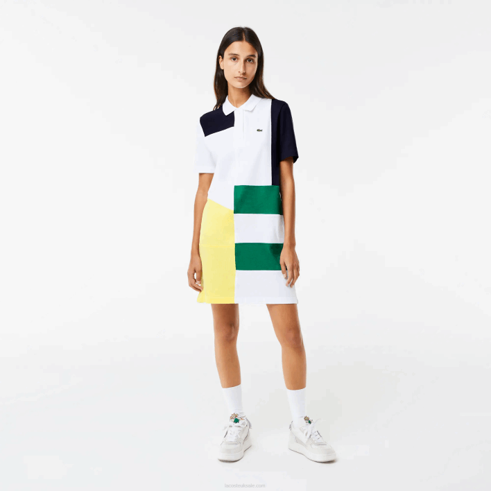 Lacoste Patchwork Pique Polo Dress 646T2519 White SBH Women