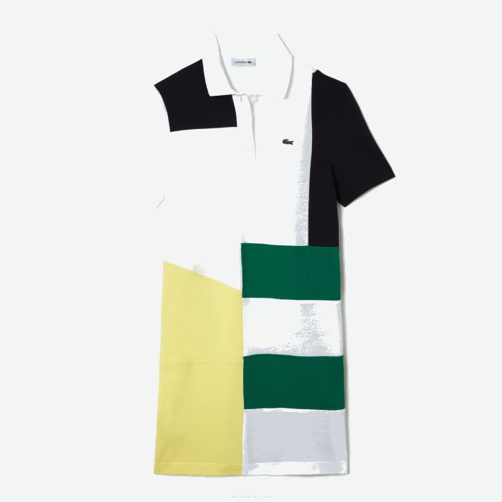 Lacoste Patchwork Pique Polo Dress 646T2519 White SBH Women