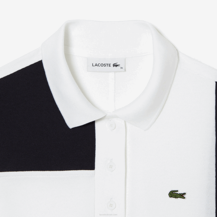 Lacoste Patchwork Pique Polo Dress 646T2519 White SBH Women
