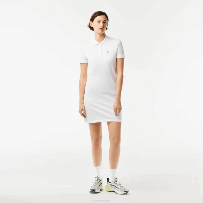 Lacoste Pique Knit Polo Dress 646T2360 White 001 Women