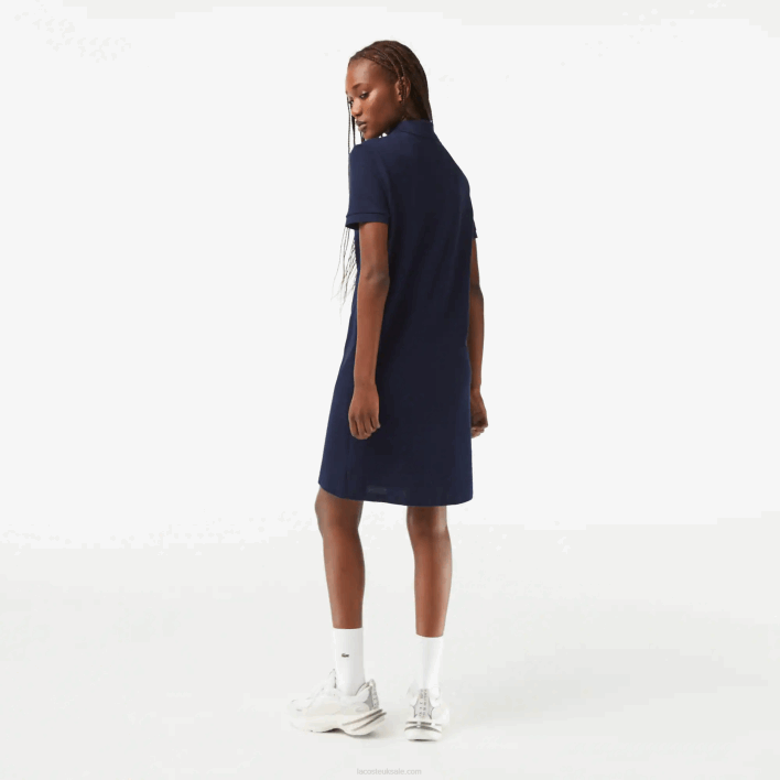 Lacoste Pique Knit Polo Dress 646T2361 Navy Blue 166 Women