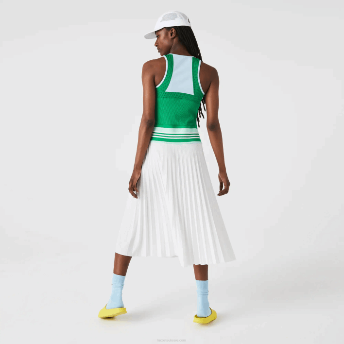 Lacoste Pleated Colorblock Tank Top Dress 646T2497 Blue Green White 2C5 Women
