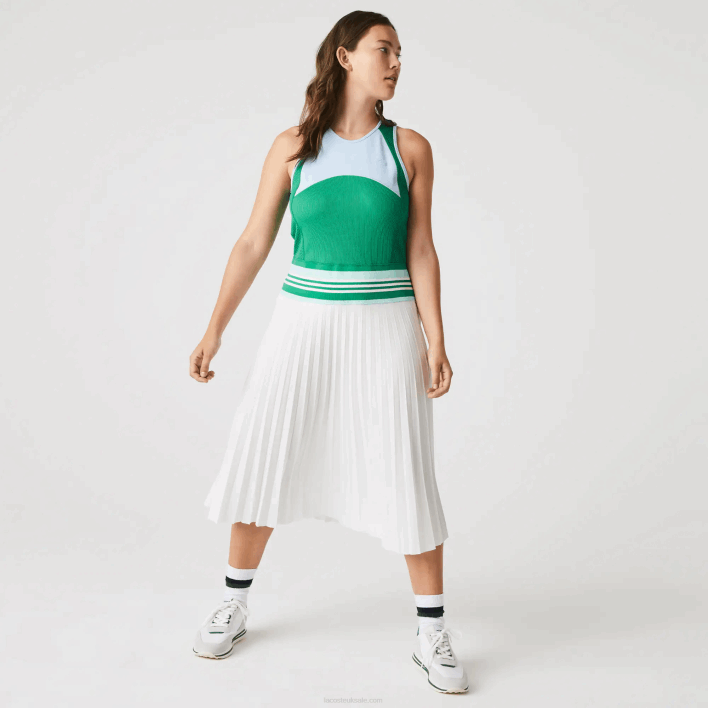 Lacoste Pleated Colorblock Tank Top Dress 646T2497 Blue Green White 2C5 Women