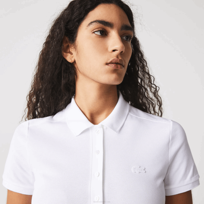 Lacoste Stretch Cotton Pique Polo Dress 646T2369 White 001 Women