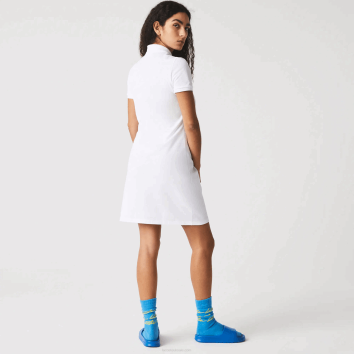 Lacoste Stretch Cotton Pique Polo Dress 646T2369 White 001 Women