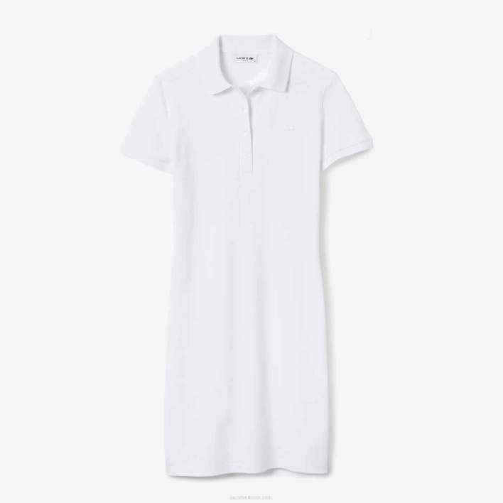 Lacoste Stretch Cotton Pique Polo Dress 646T2369 White 001 Women