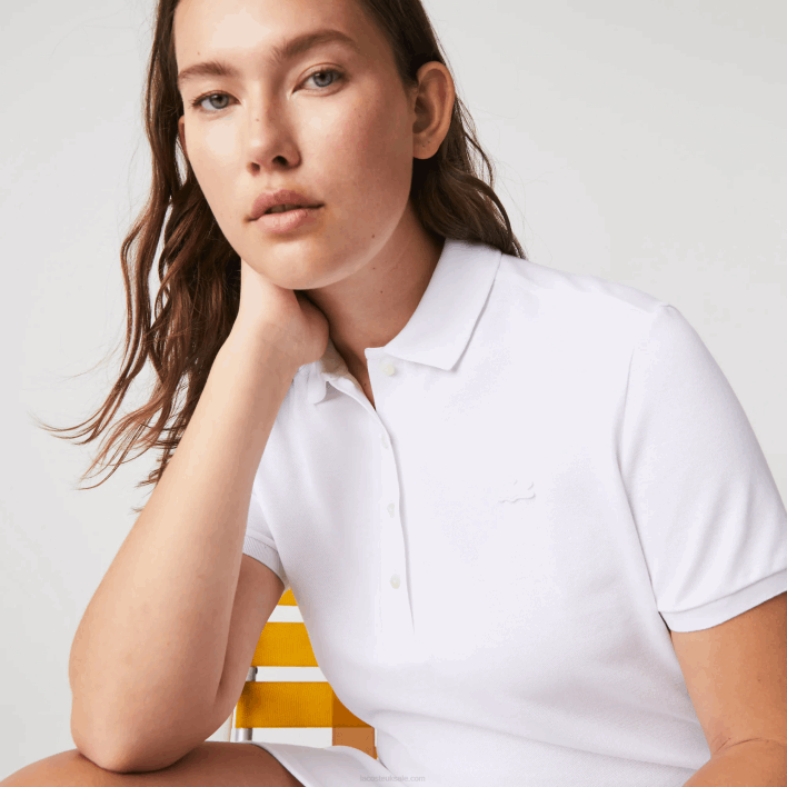 Lacoste Stretch Cotton Pique Polo Dress 646T2369 White 001 Women