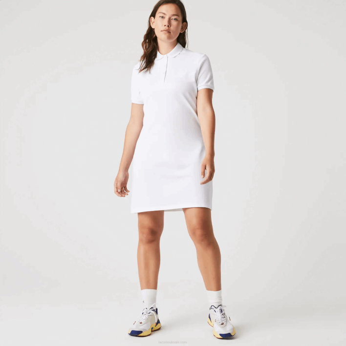 Lacoste Stretch Cotton Pique Polo Dress 646T2369 White 001 Women
