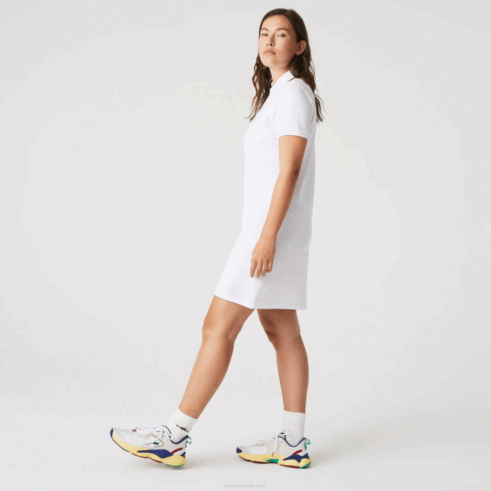 Lacoste Stretch Cotton Pique Polo Dress 646T2369 White 001 Women