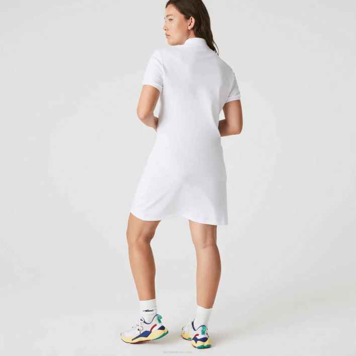 Lacoste Stretch Cotton Pique Polo Dress 646T2369 White 001 Women
