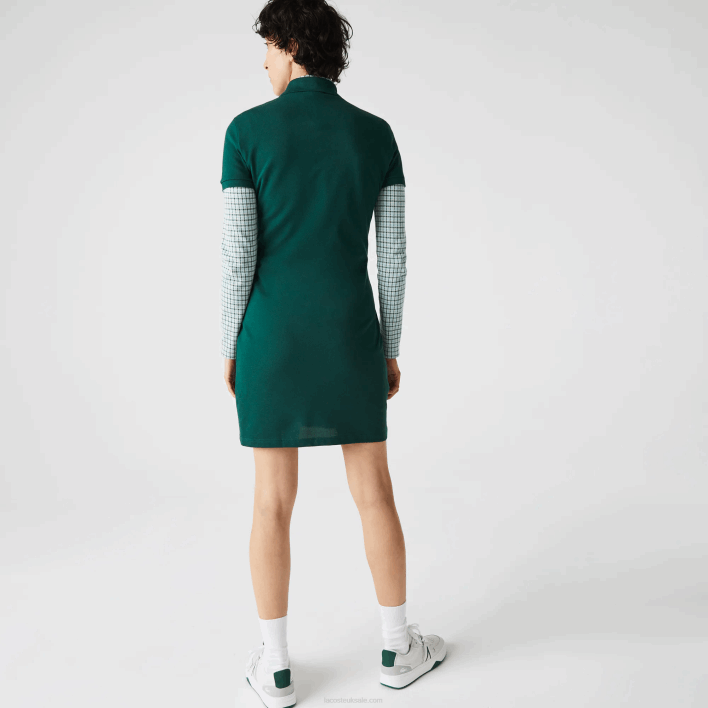 Lacoste Stretch Cotton Pique Polo Dress 646T2467 Green 3M2 Women