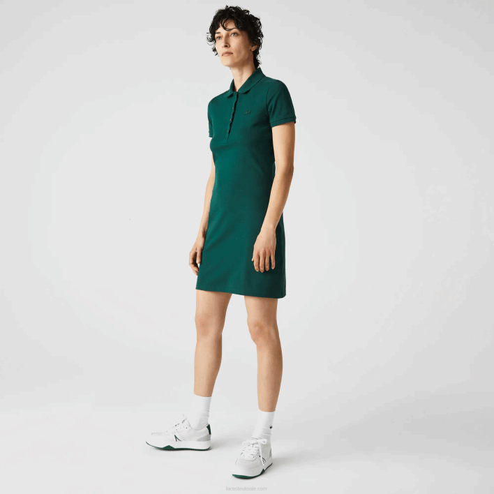 Lacoste Stretch Cotton Pique Polo Dress 646T2467 Green 3M2 Women