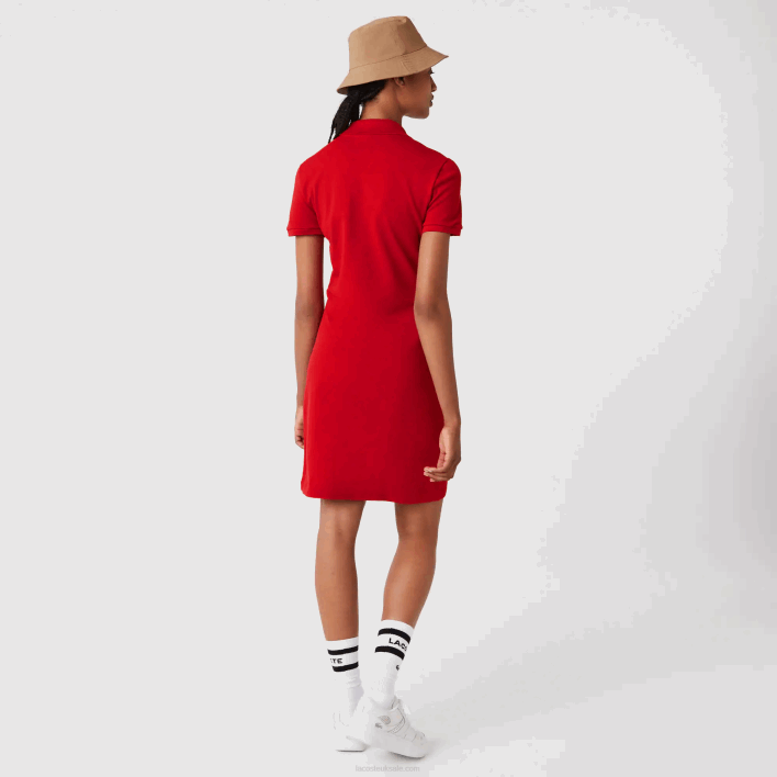 Lacoste Stretch Cotton Pique Polo Dress 646T2472 Red 240 Women