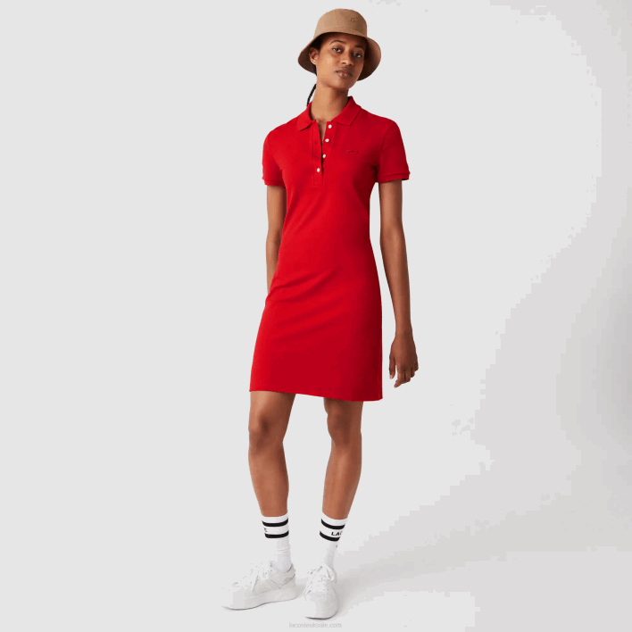 Lacoste Stretch Cotton Pique Polo Dress 646T2472 Red 240 Women