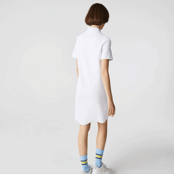 Lacoste Trumpet Sleeve Pique Polo Dress 646T2511 White 001 Women