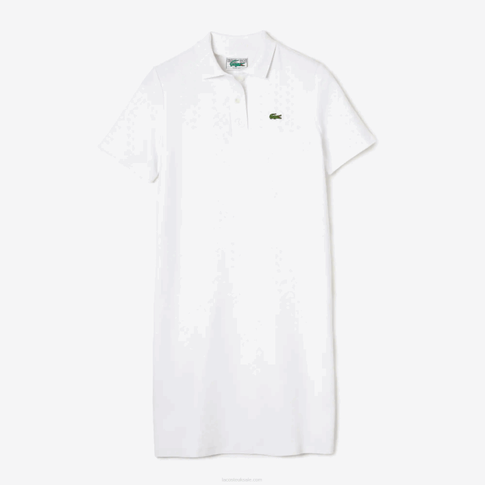 Lacoste Trumpet Sleeve Pique Polo Dress 646T2511 White 001 Women