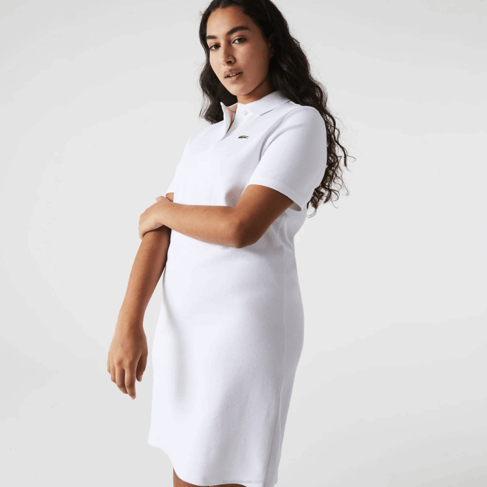 Lacoste Trumpet Sleeve Pique Polo Dress 646T2511 White 001 Women