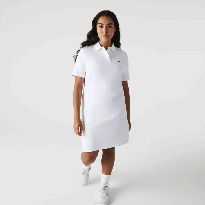 Lacoste Trumpet Sleeve Pique Polo Dress 646T2511 White 001 Women