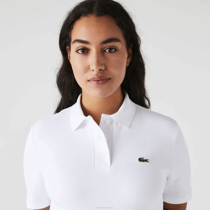 Lacoste Trumpet Sleeve Pique Polo Dress 646T2511 White 001 Women