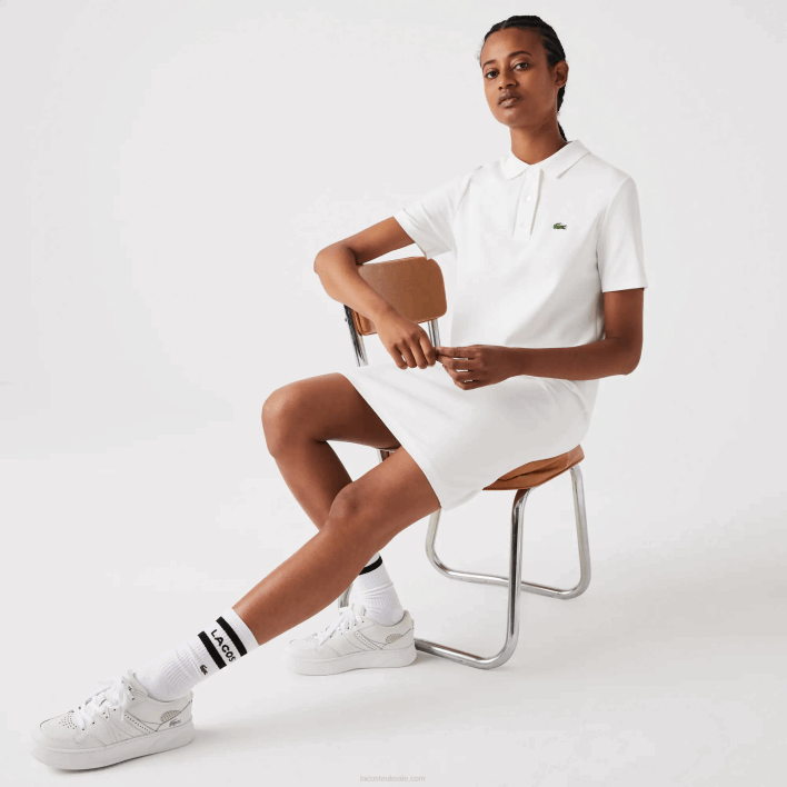 Lacoste Trumpet Sleeve Pique Polo Dress 646T2512 White 70V Women