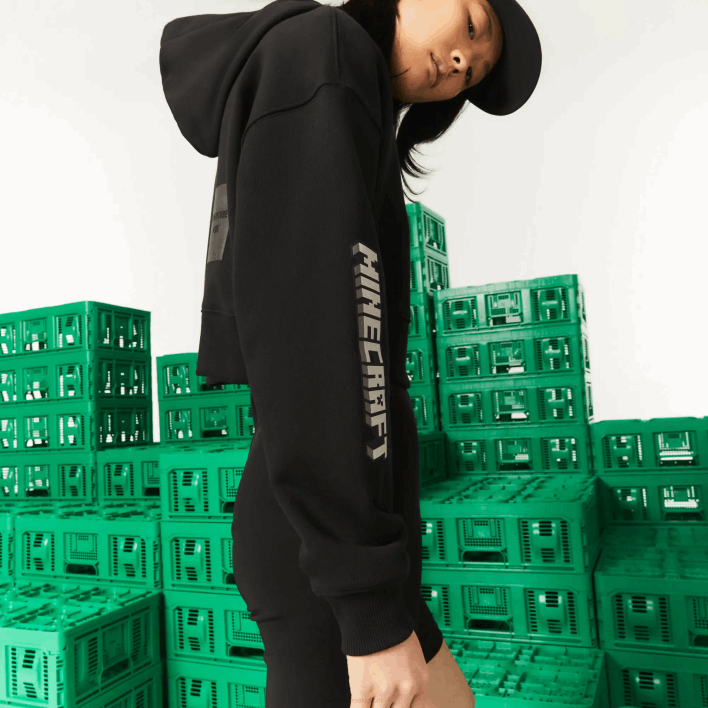 Lacoste x Minecraft Oversized Fleece Hoodie 646T2585 Black 031 Women