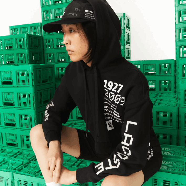 Lacoste x Minecraft Oversized Fleece Hoodie 646T2585 Black 031 Women