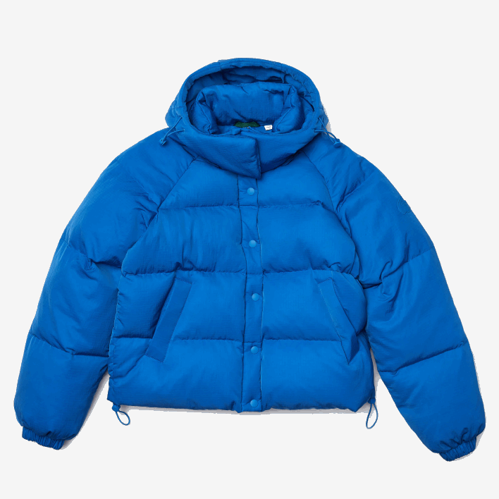 Lacoste LIVE Detachable Hood Short Quilted Rain Jacket 646T2632 Blue QPT Women