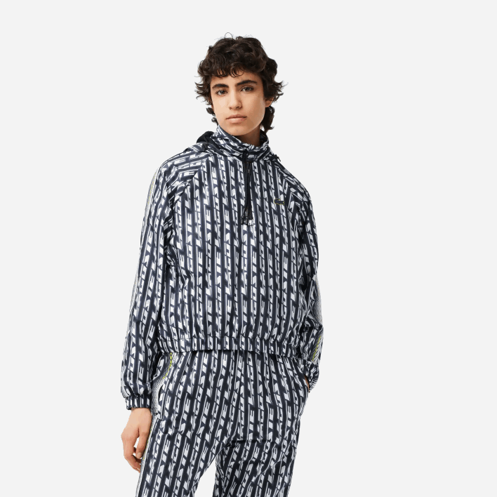 Lacoste Oversized Hooded Track Jacket 646T2437 Black Blue White ZI8 Women